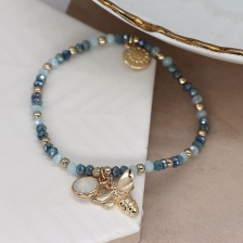 Blue Bead Bracelet with Gold Finish Bee & Crystal by Peace of Mind